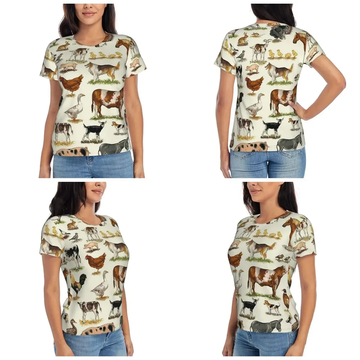 Country Farm Animals Farmhouse Village Pet T-Shirt Women Short Sleeve T Shirts O-Neck Streetwear Cotton Summer Tees Streetwear