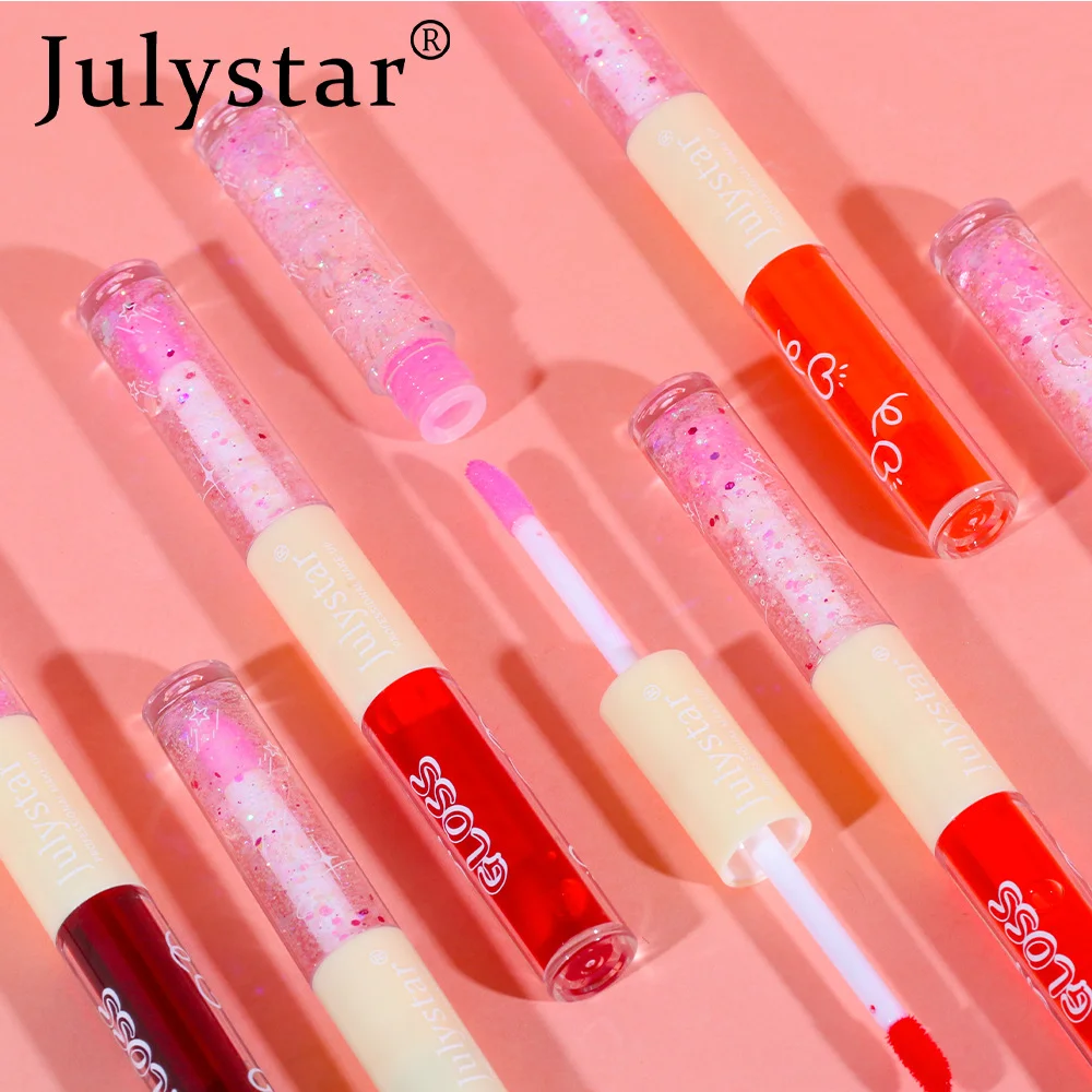 1PC Europe and the United States make-up double pearlescent lip gloss natural lasting non-stick cup doodle lip gloss.