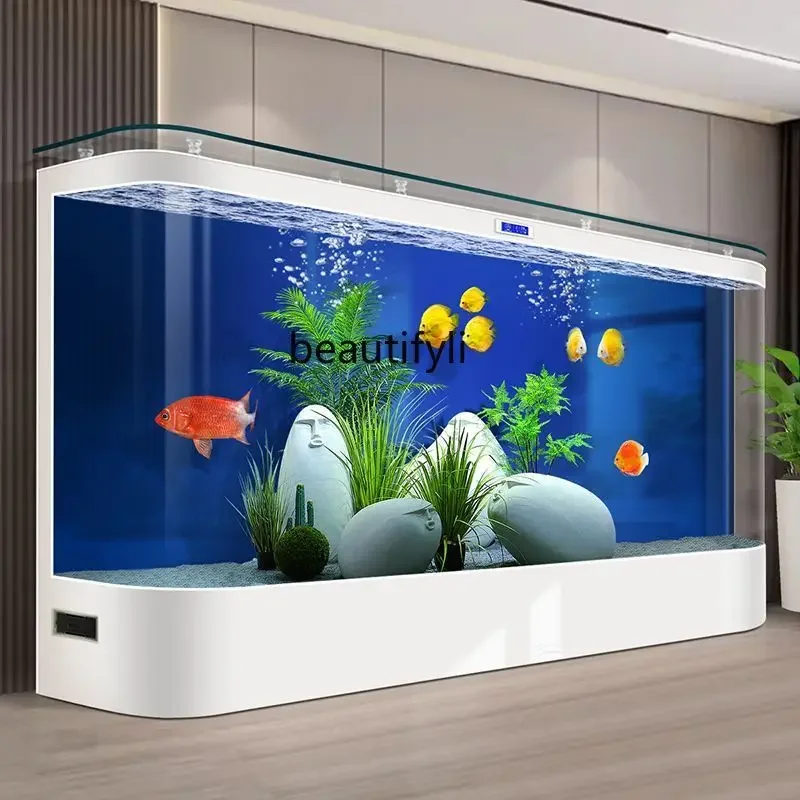 Fish tank aquarium against the wall living room household, medium and large integrated hot bending filter circulation ecology