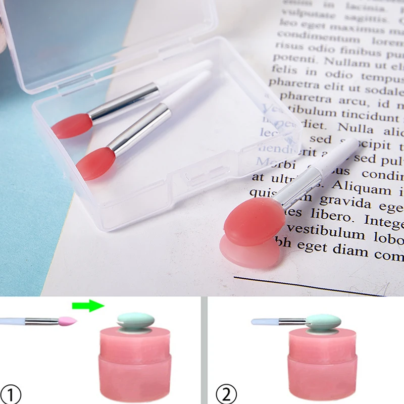 Escova labial de silicone com caixa à prova de poeira, bálsamo profissional macio de máscara labial, batom multifuncional, aplicador de sombra, 1 conjunto