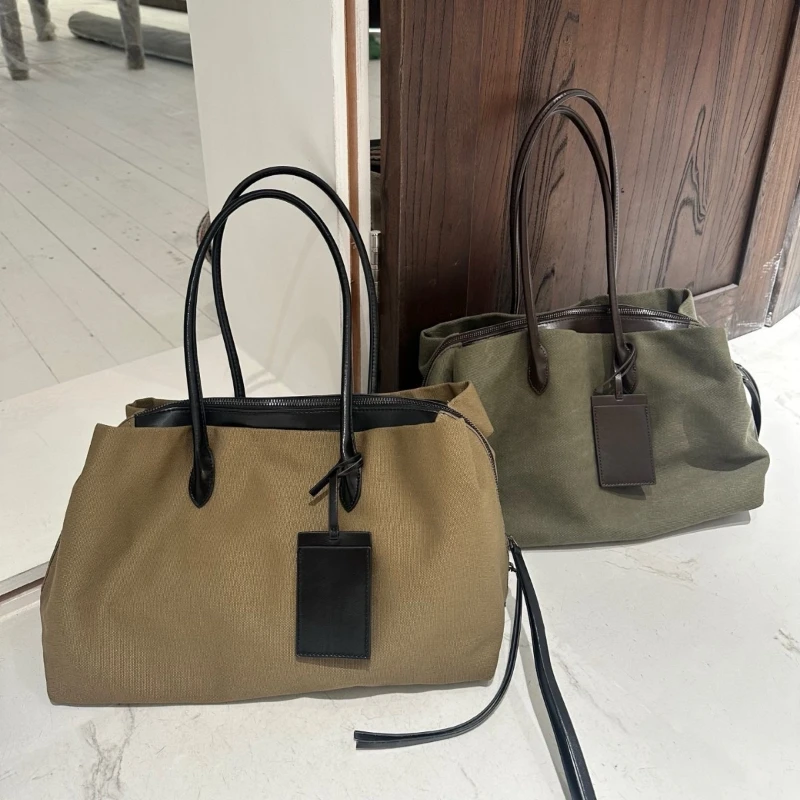 Multi-layered canvas tote bag women's antique style large capacity commuter underarm bag portable shoulder bag