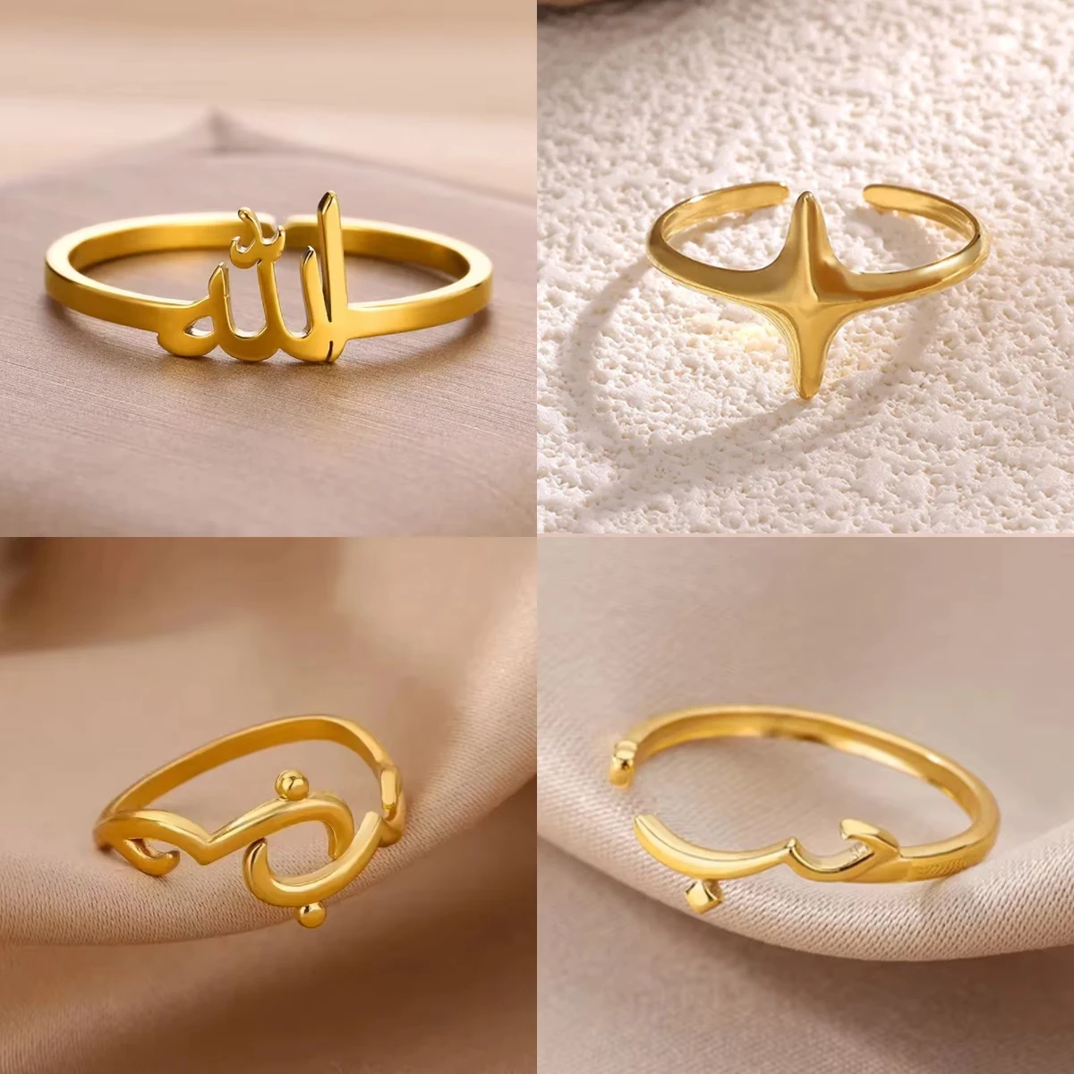 

Arabic Islamic Muslim Allah Rings For Women Men Stainless Steel Gold Color Islam Religious Amulet Adjustable Ring Jewelry Gift
