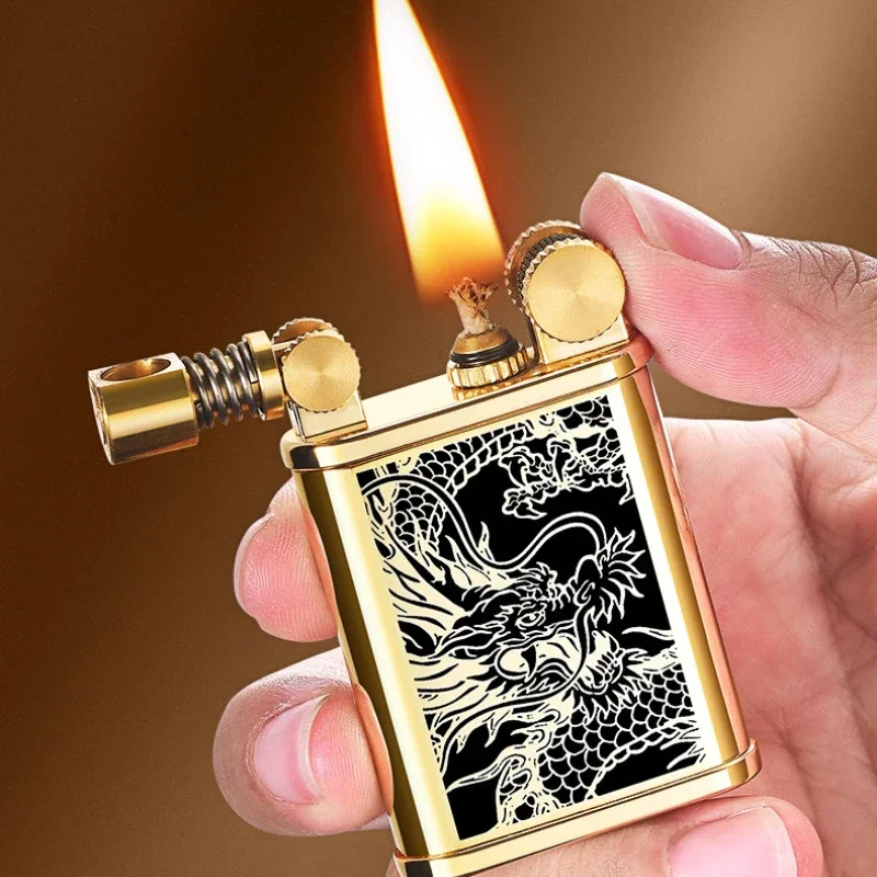 Metal Dragon-shaped Pattern Mechanical Ejection Shaking Head Ignition Retro Kerosene Lighter for Boyfriend, Good Quality