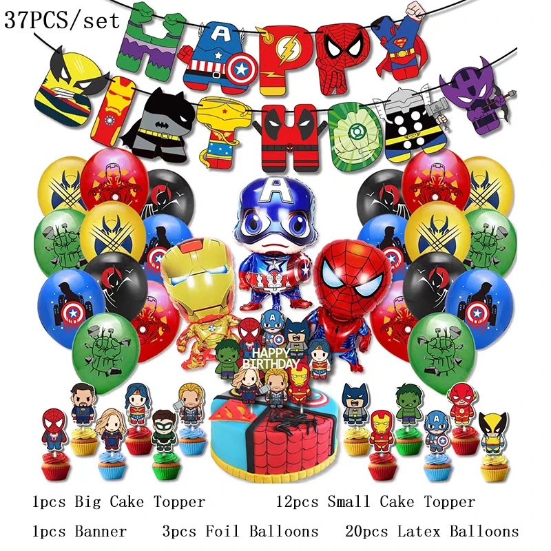 The Avengers Birthday Party Decoration Superhero Theme Tableware Cup Plate Spiderman Iron Balloon Supplies Baby Shower Boy Favor