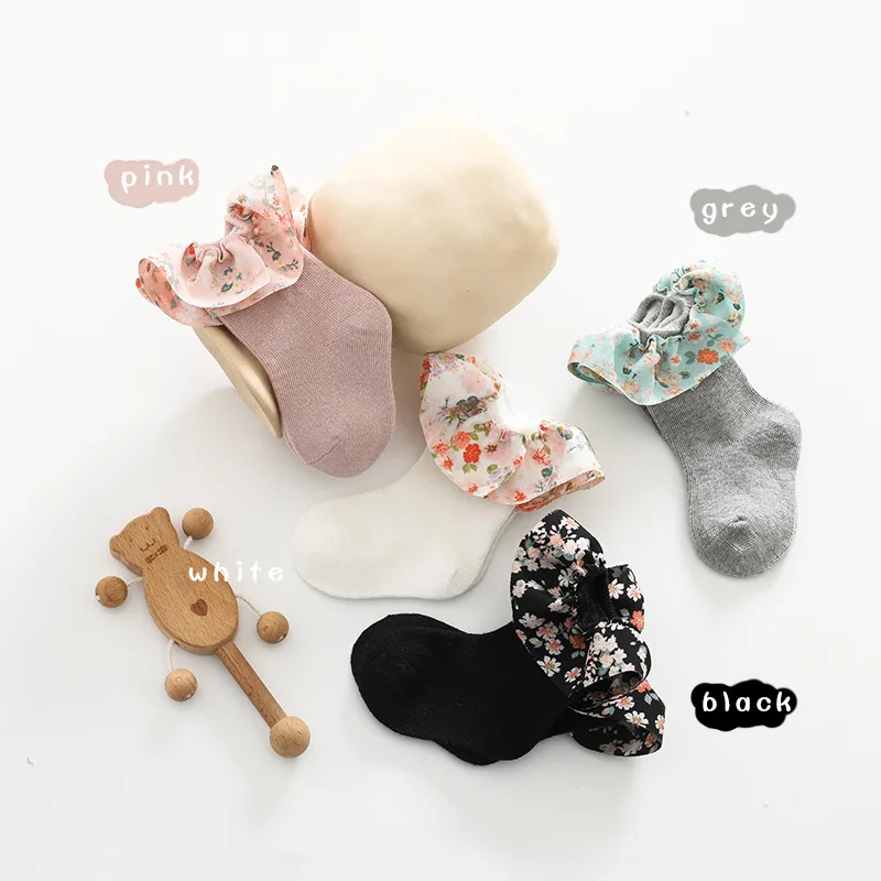 2023 Cute Baby Socks for Girls Floral Lace Trim Hose Infant Summer Breathable Spanish Sock Soft Toddler Newborn Sokken Fashion