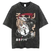 Camisetas lavadas Vintage, camiseta de Anime de motosierra para hombre, camiseta de gran tamaño Harajuku, ropa de calle de moda de algodón, Tops Unisex