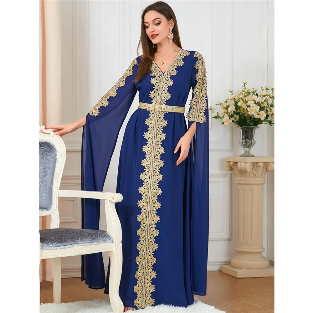 Elegante Stickerei Marokkanischen Jalabiya Abend Party Kleid frauen Lange Kleid mit Cape Hülse Dubai Abayas Kaftan Islamischen Vestidos