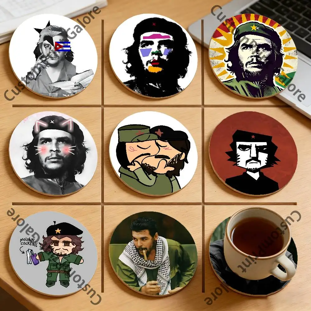

C-Che G-Guevara Karl Marx Natural Pine Wood Round Coasters Non-Slip Heat-Resistant Cup Mats for Coffee Drinks