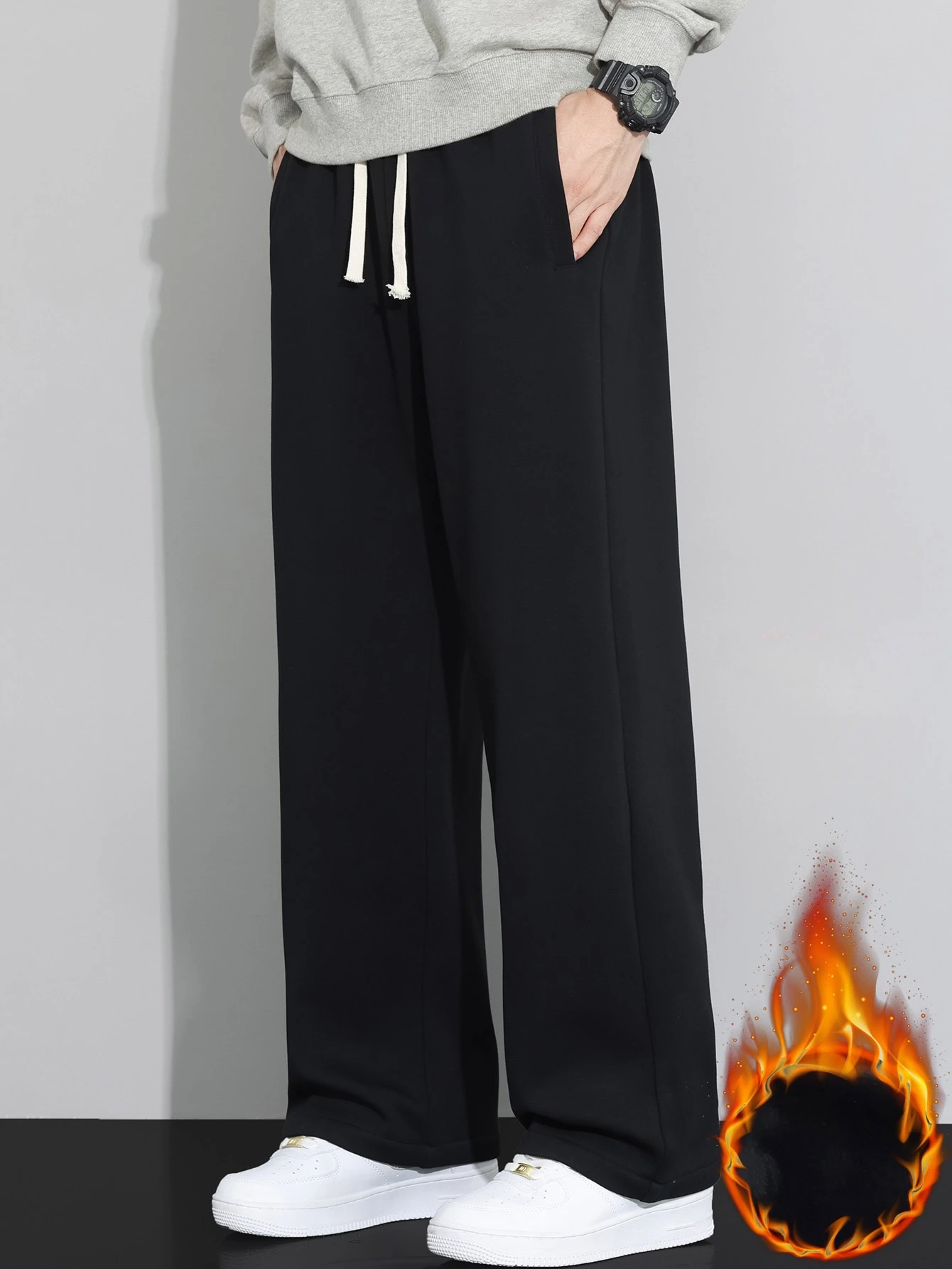 

Men's Autumn Winter Stylish Solid Color Stretch Waist Wide-leg Pants Oversized Suitable for Both Sports and Outdoor Activities