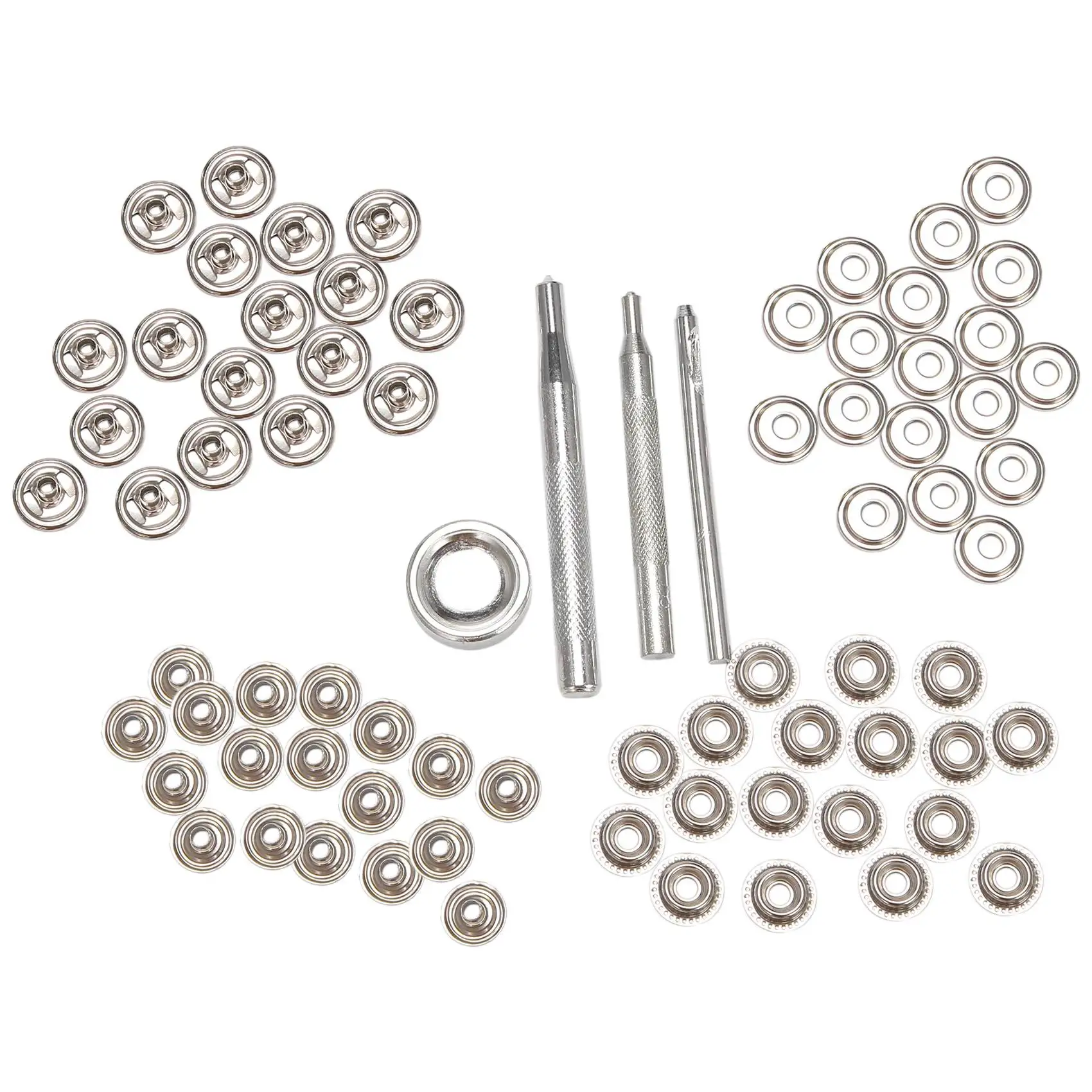72Pcs 15MM Stainless Steel Fastener Snap Press Stud Button For Marine Boat Canvas With Punching Set Tool Kit Silver-M54K