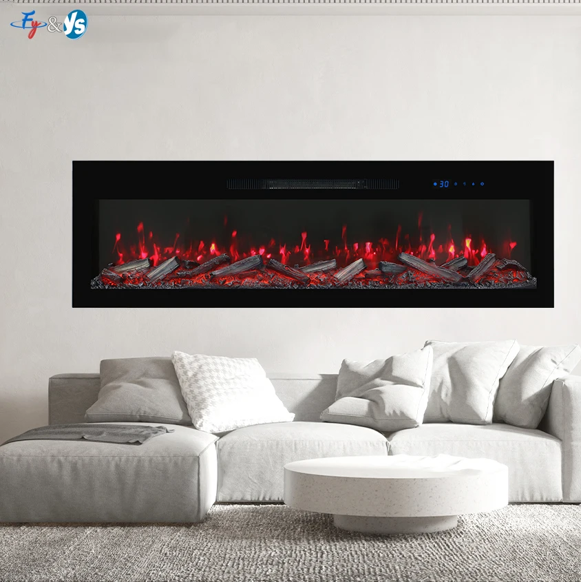 1800W Wholesale Recessed and Wall Mounted Electric Fireplace with Remote and Touch Screen Timer Logs Crystals