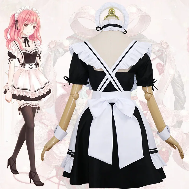 Spiel Wunder Nikki schwarz Mädchen Cafe Dienst mädchen Cosplay Lolita Kleid Halloween Karneval 7 Stück Set Frau Outfit