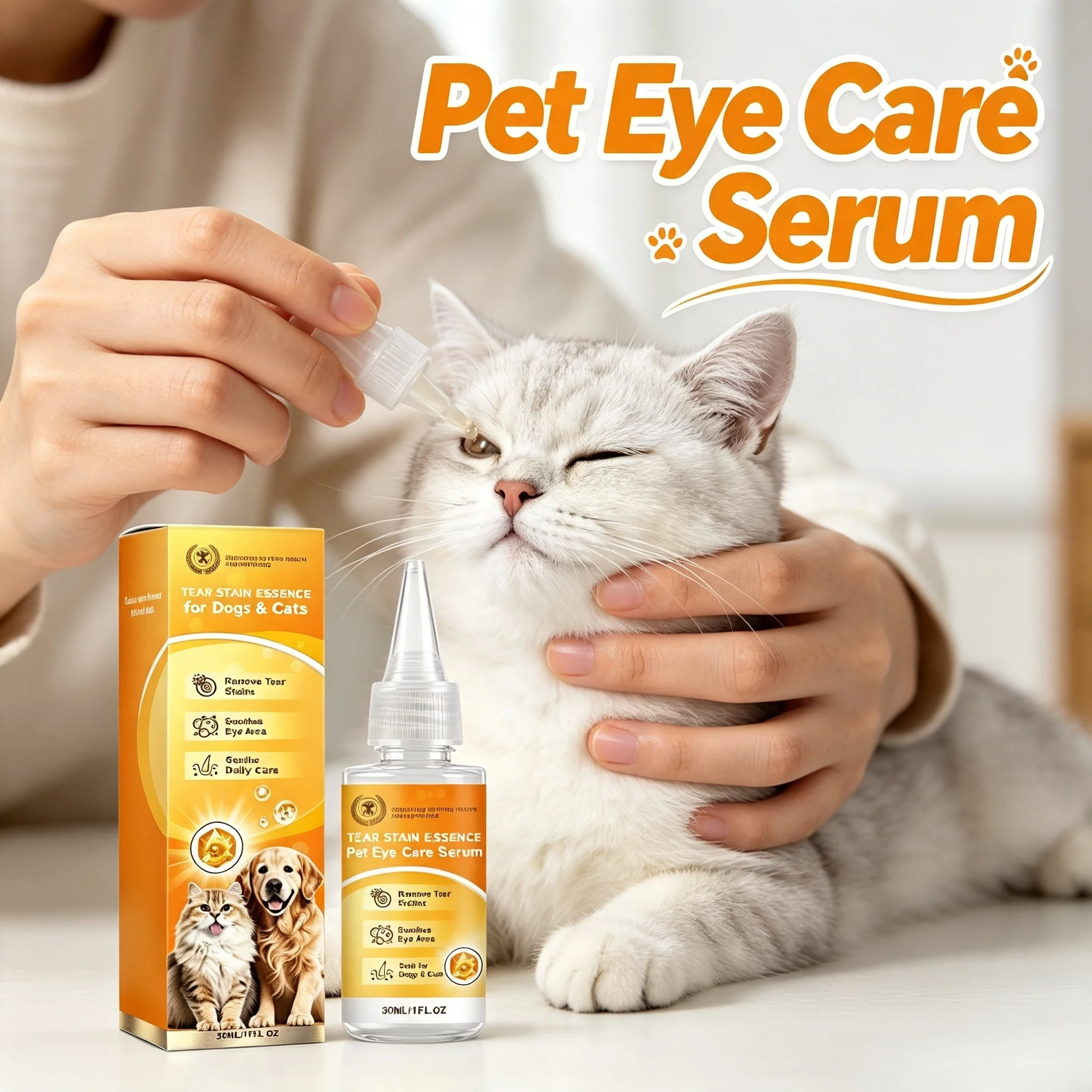 Pet Eye Care Serum Tear Stain Essence Deep Cleaning Remove Tear Stains Soothe Eye Area Mild Non‑Irritating Pet Eye Clean Liquid