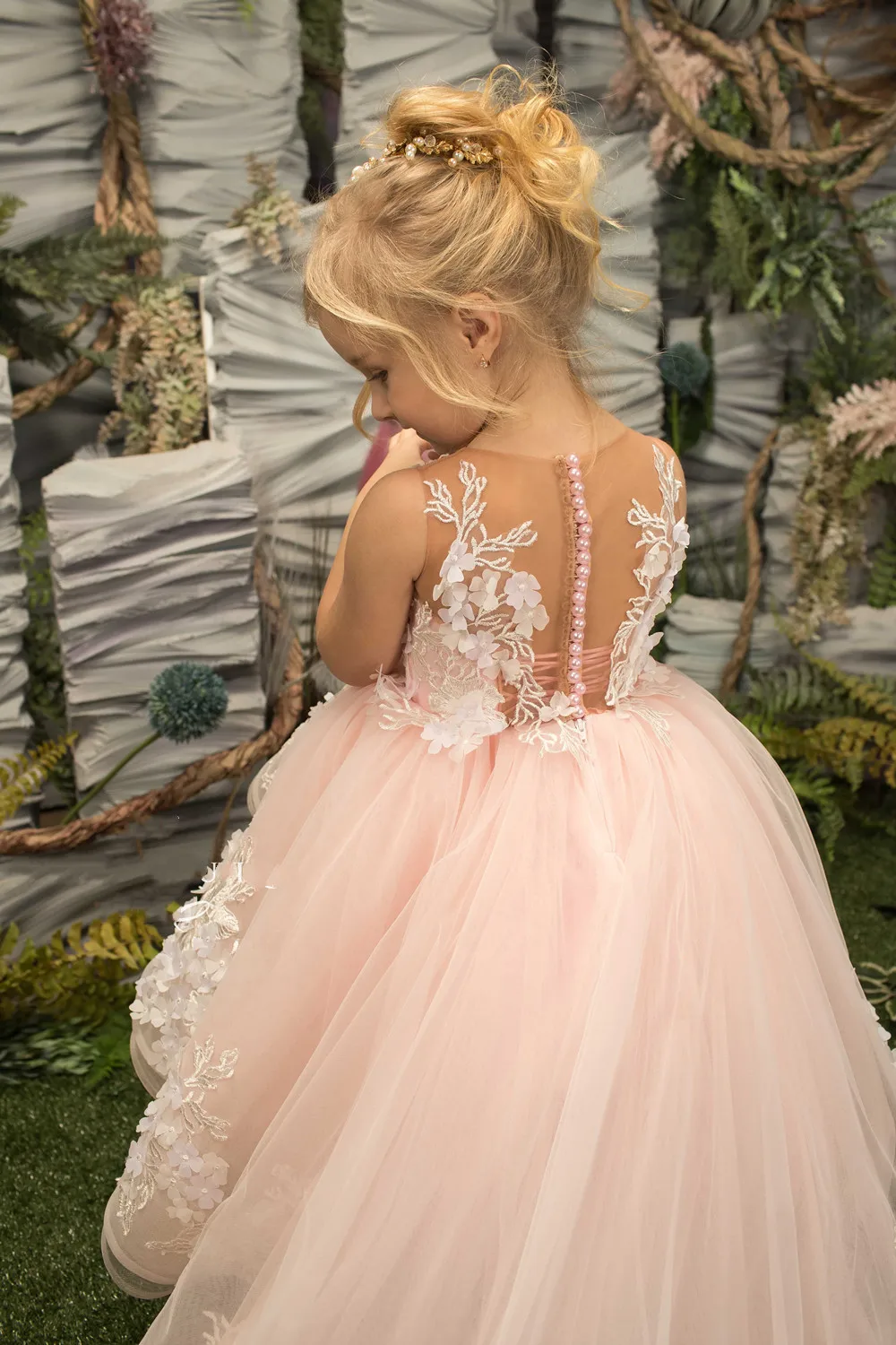 

Flower Girl Dress Pink High-low Dress Lace Applique Wedding Custom Flower Child's First Eucharistic Birthday Party Prom Dress