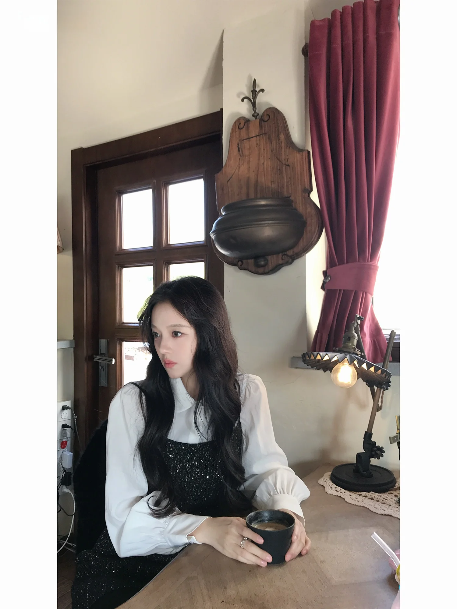 

Neurcz Long Sve Doll Collar Loose Women's irt Casual Sle Straight Tube Thiened Inner Wear Slimming Color Top