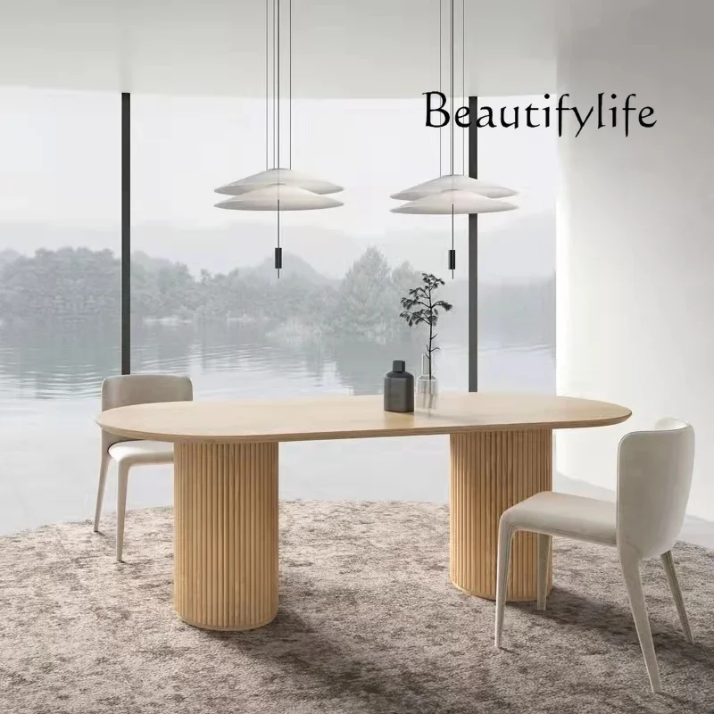 Uu Oval Nordic Solid Wood Home Dining Table And Chairs Minimalist Desk Conference Table Workbench
