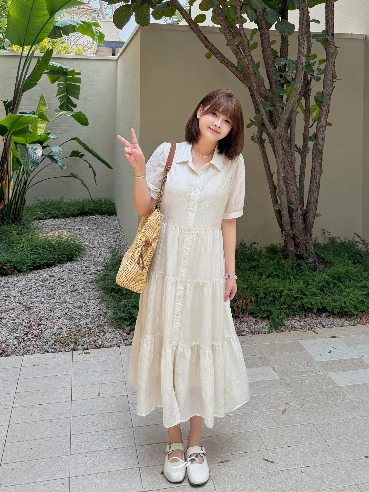 

Mashixi plus Size Women's Shirt Texture Dress Summer Loose Belly Covering Casual Style Bubble Sleeve Casual Wear