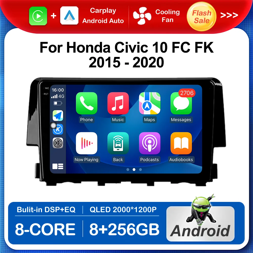 

for Honda Civic 10 FC FK 2015 - 2020 Car Video Multimedia Stereo Player 9 inch Android OS Wireless WiFi 4G GPS Navi Accessories