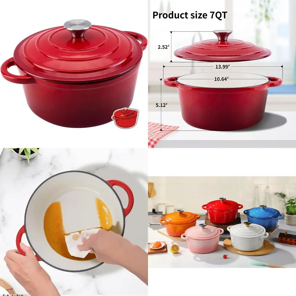 

Heavy-Duty Enamel Cast Iron Dutch Oven, 7-Quart, Ideal for Bread Baking, Braising, Stews, Roasting, Reddish Color, Perfect for K