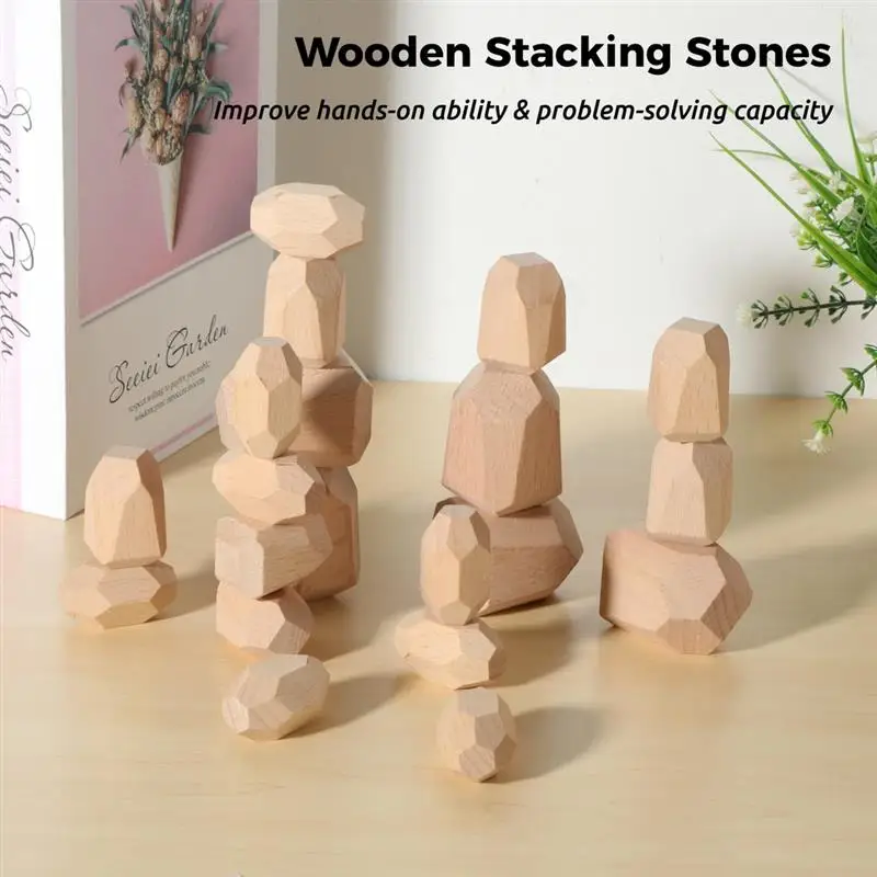 20Pcs Wooden Balancing Stones Wooden Stacking Rocks Irregular Wooden Building Rocks Preschool Educational Toys Building Blocks