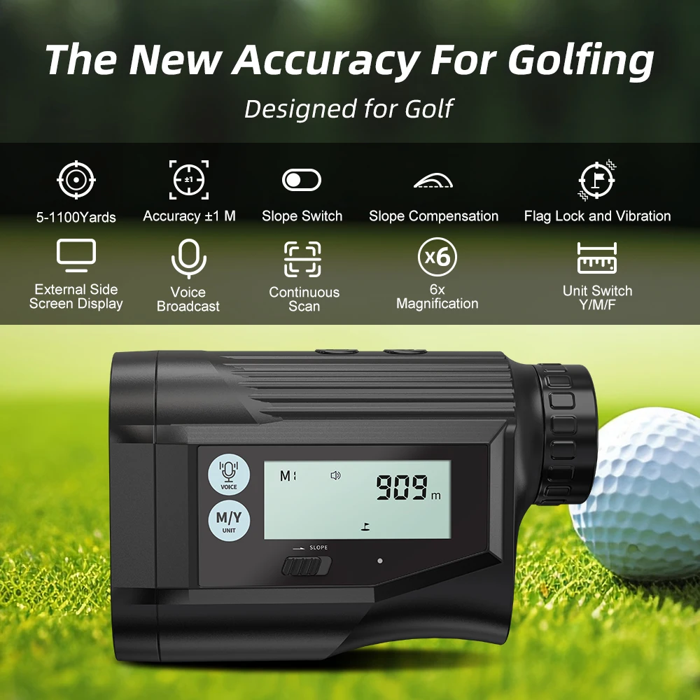 Golf Rangefinder with Slope Switch 1100Yards Laser Range Finder Flag Lock Vibration 6X Magnification for Tournament Legal