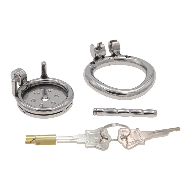 Male Chastity Device Flat Round Hole Metal Chastity Lock,Cock Cage,Urethra Catheter,Penis Ring,Bondage Belt Sex Toys For Men Gay