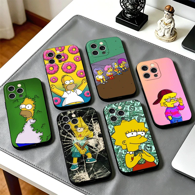 Funda Protectora para Teléfono con Diseño de los Simpson, para iPhone 11, 12, 13 Mini, 14, 15 Plus, 16, 17 Pro Max, 17E, 16E, XS, 7, 8, Air, SE, Negra, Suave