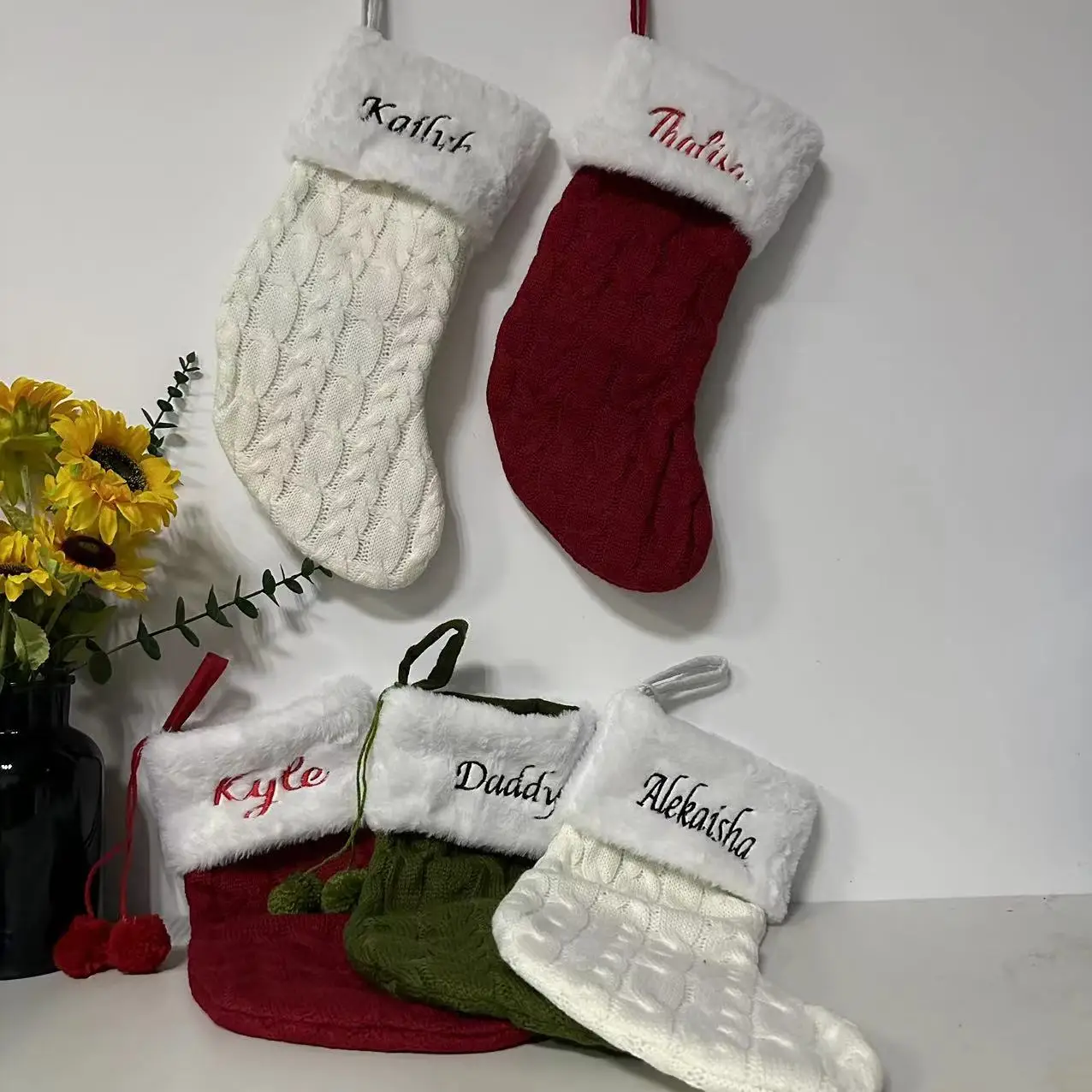 

Personalized Name Christmas Knitted Socks Gift Bag Custom Embroidered Name Christmas Stockings Christmas Tree Decorative Pendant