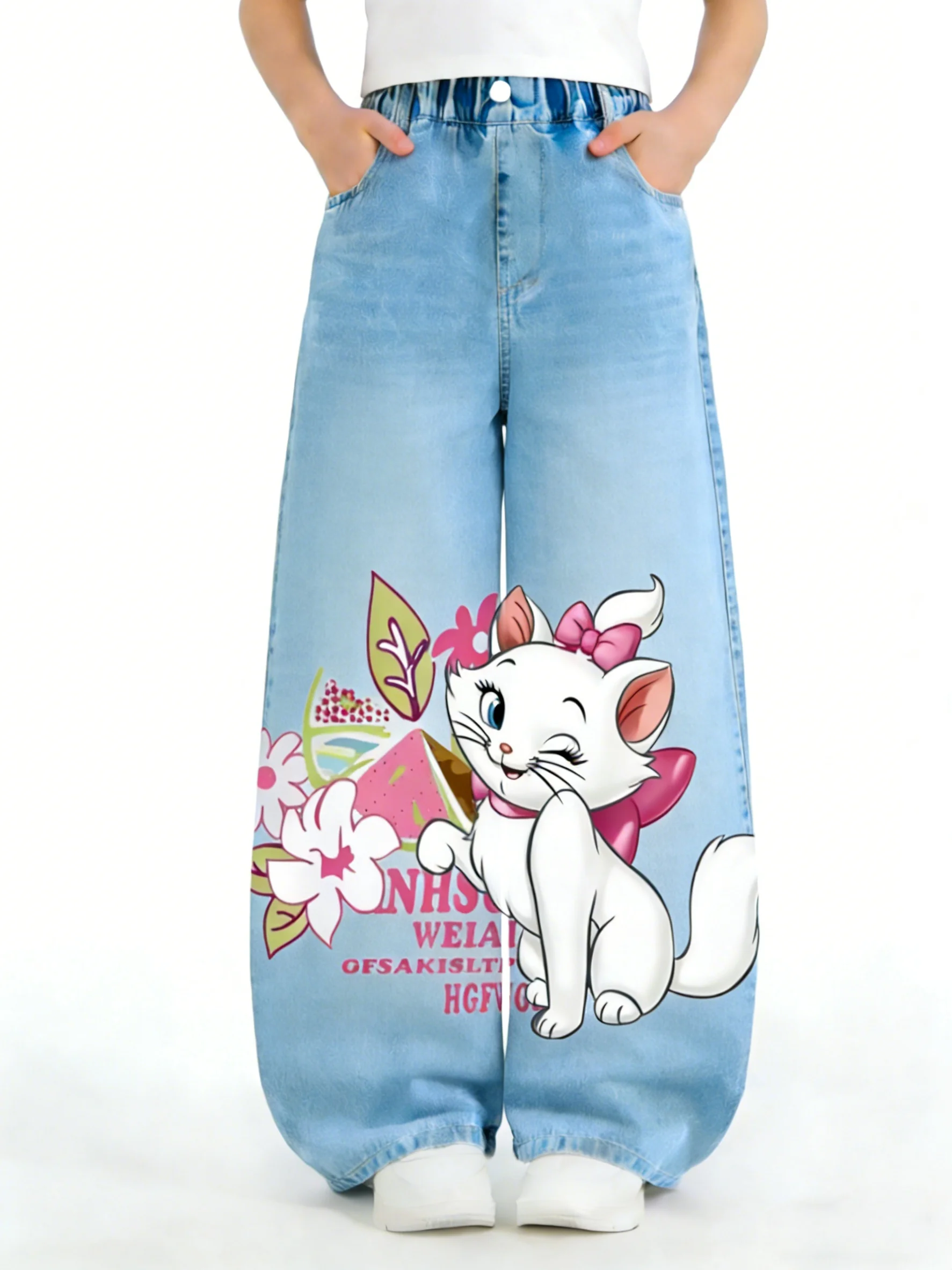 

Disney Girls' Cowboy Jeans, Versatile Cartoon Stretch Straight-Leg Pants for Girls, Spring, Autumn, and Winter Children's Jeans