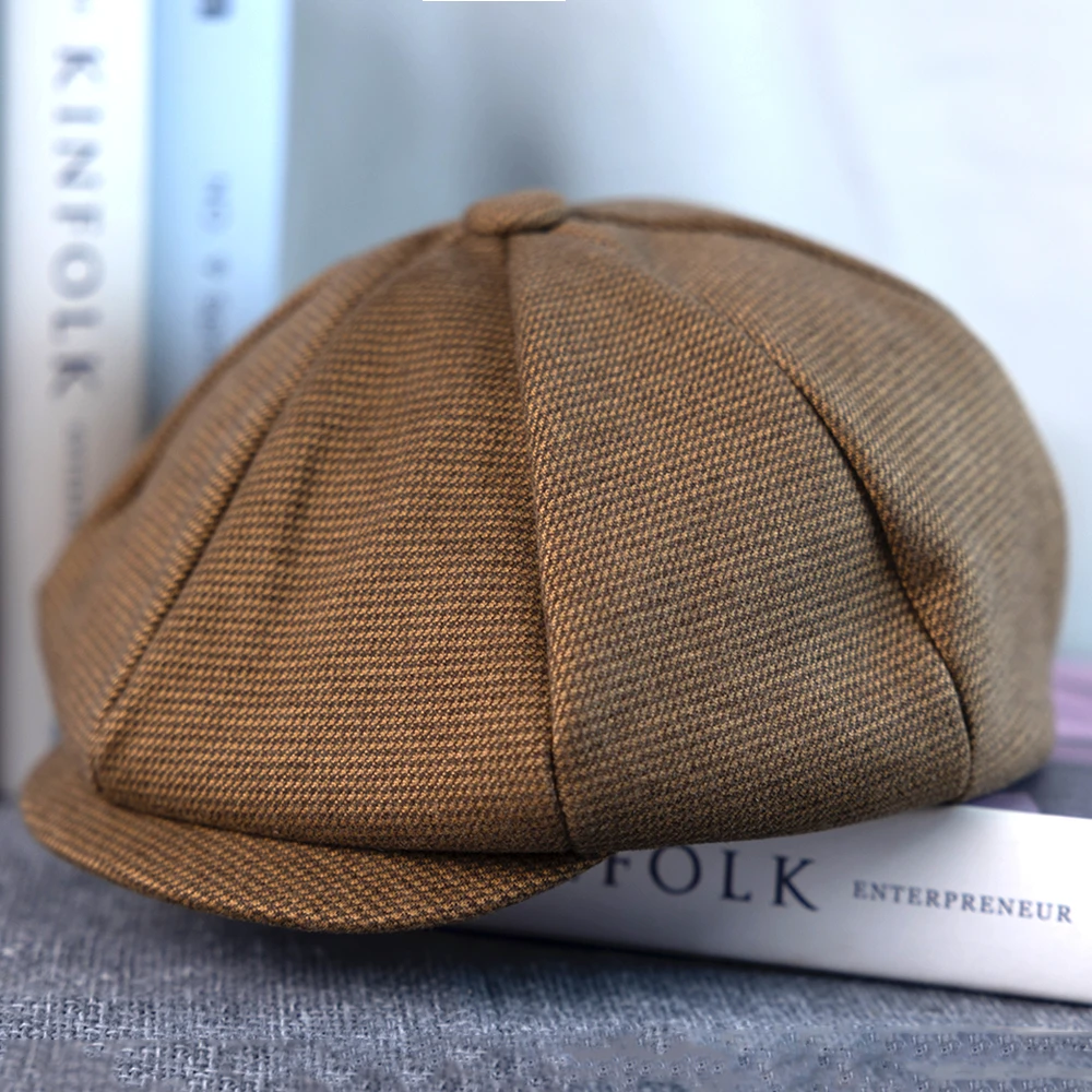 New Vintage Men\'s Wool Newsboy Cap Brown Women Men Dot Berets Classic Woolen Octagonal Caps Casual Gatsby Flat Hat B-4