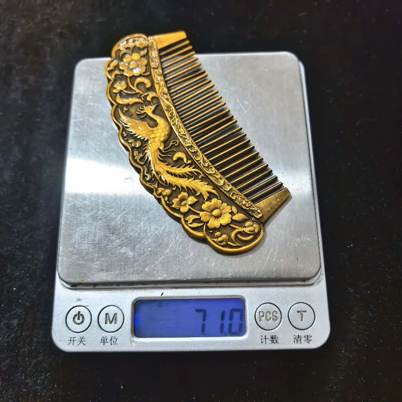 Vintage Alloy Antique‑Gold Carved Hair Comb Phoenix Floral Pattern Chinese Retro Craft Collectible Ornament Hair Accessory