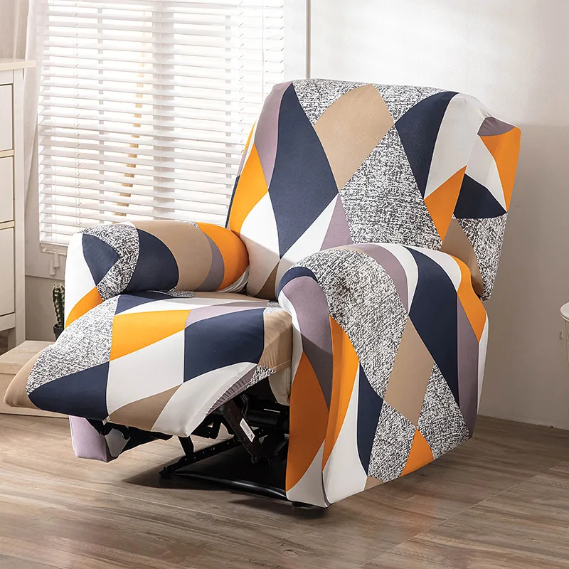 1PC Printed Recliner Sofa Cover Stretch Armchair Chair Cover Solid Color Non-Slip Seat Couch Slipcovers for Home Office Decor