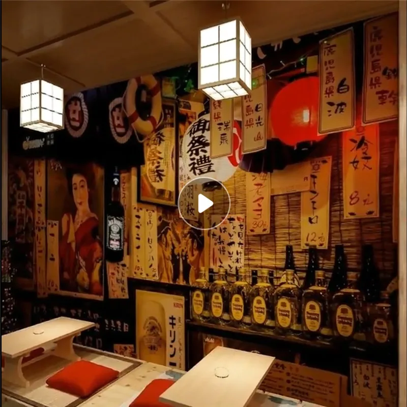 Japanese Retro Street Izakaya Night View 3D Photo Wallpapers for Cuisine Sushi Ramen Restaurant Industrial Mural Wall Paper 3D