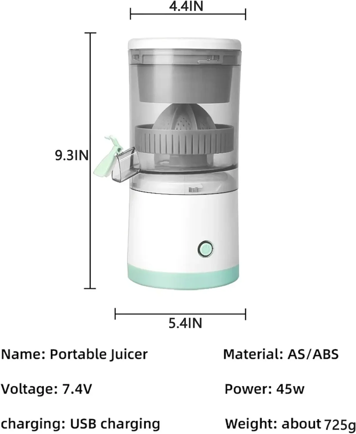 Juicer dengan kabel USB untuk buah jeruk, Juicer jeruk mudah dibersihkan untuk jus jeruk segar, peras jeruk, Lemon, Kiwi, dan Gr