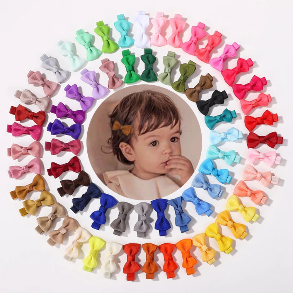

50-90pcs Colorful 2'' Grosgrain Ribbon Mini Hair Bows Clips for Baby Girls Handmade Bowknot Hairpins Headwear Hair Accessories