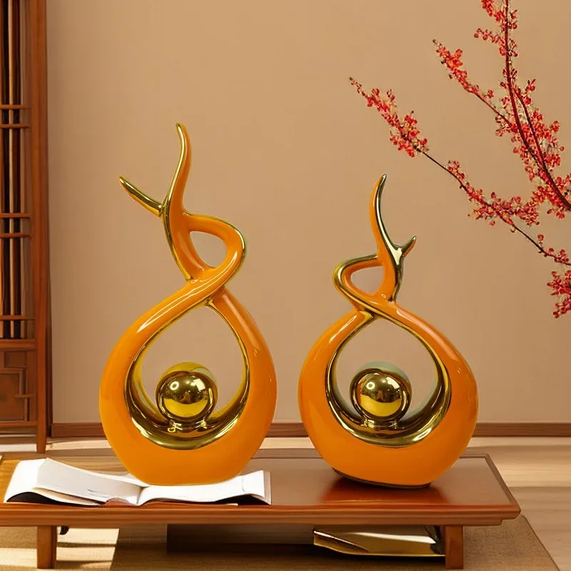 

Modern simple ceramic flame vase ornament light luxury style home living room TV cabinet decorations gift