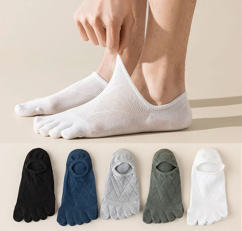 5Pairs Spring Summer Thin Breathable Invisible Five Finger Men\'s Socks Elastic Cotton 5 Toe Socks Low Cut No Show Boat Socks