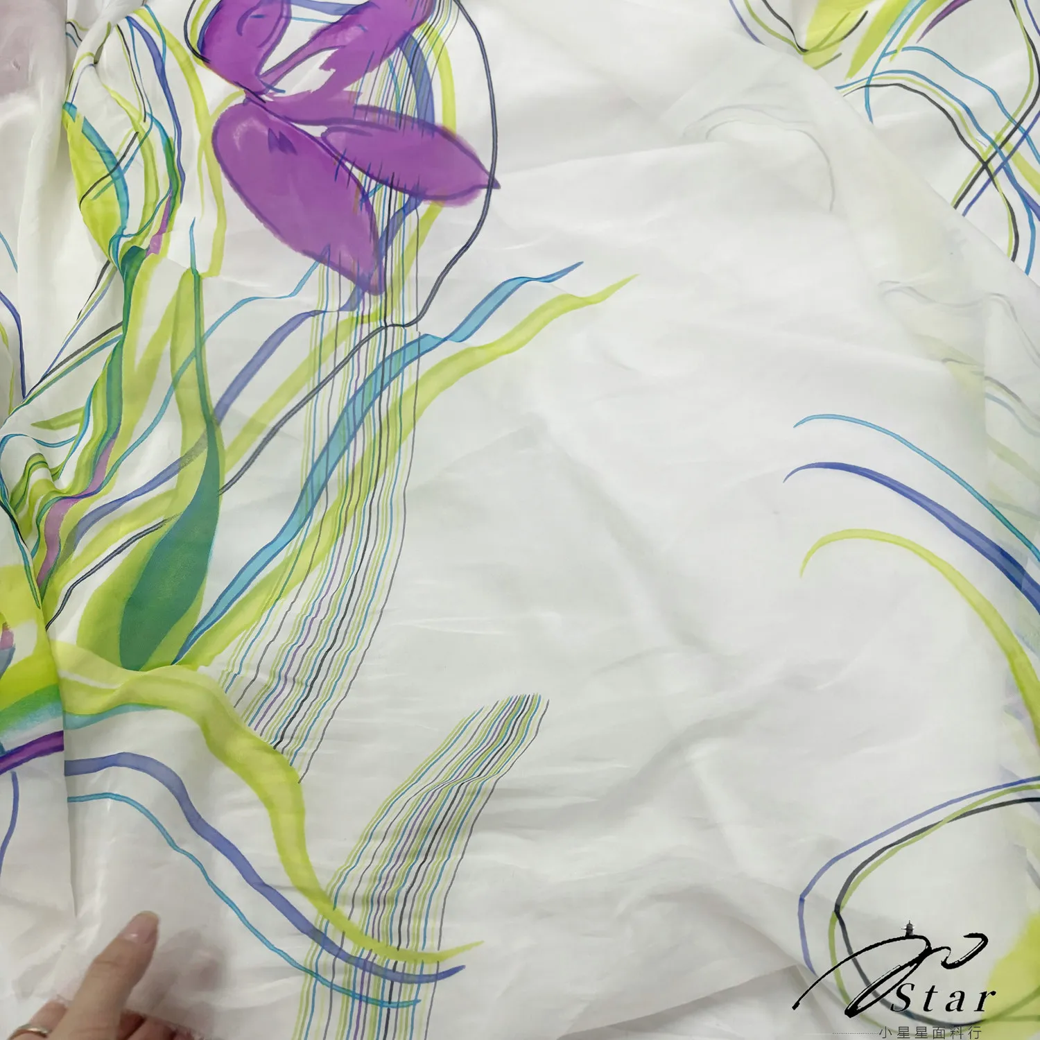 Soft Transparent Purple Flower-De-Luce Silk Chiffon Silkworm Silk Satin Fabric Silk Scarf Shawl Fabric view 2