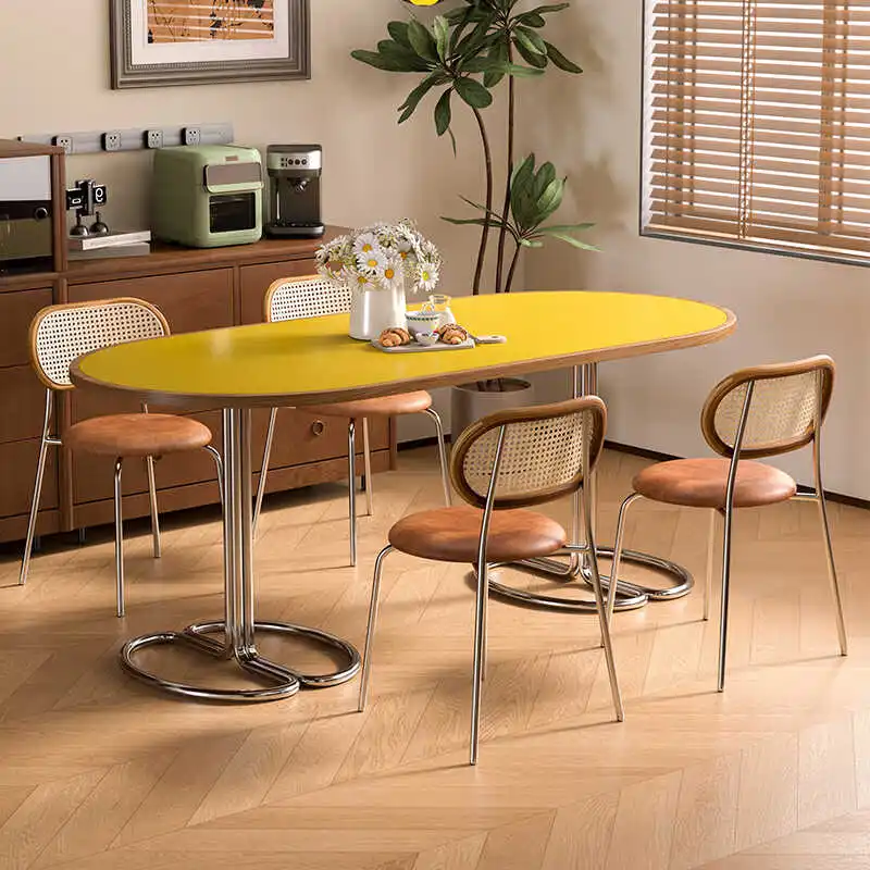 

Oval dining table, colorful small household dining table