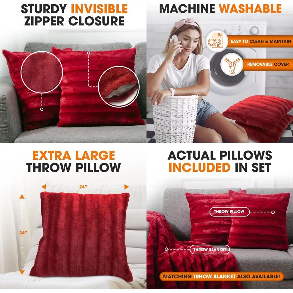 

Декоративные подушки цвета бордо - 24 x 24 дюйма, для дивана, спальни или гостиной