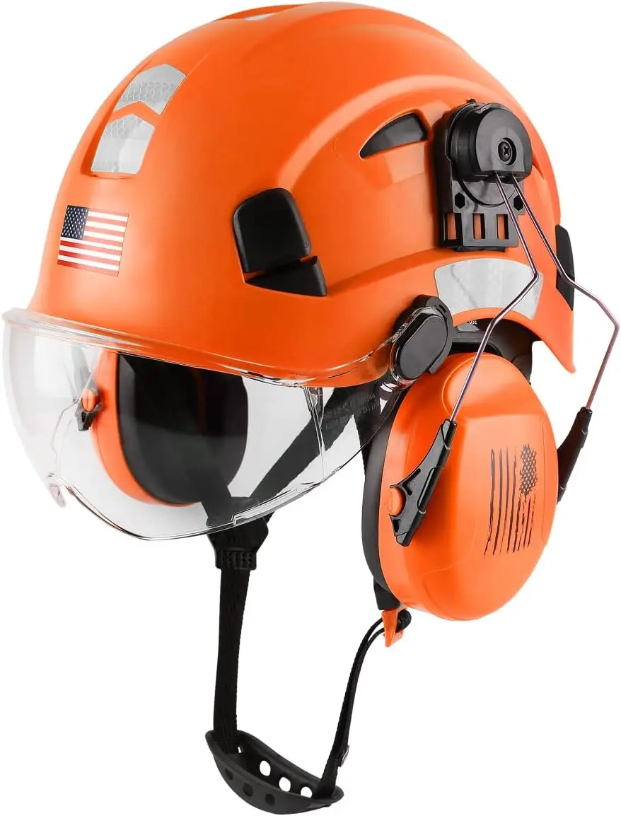 

Lightweight Adjustable Safety Helmet with Visor & Ear Protection, ANSI Z89.1 Approved for Industrial Construction