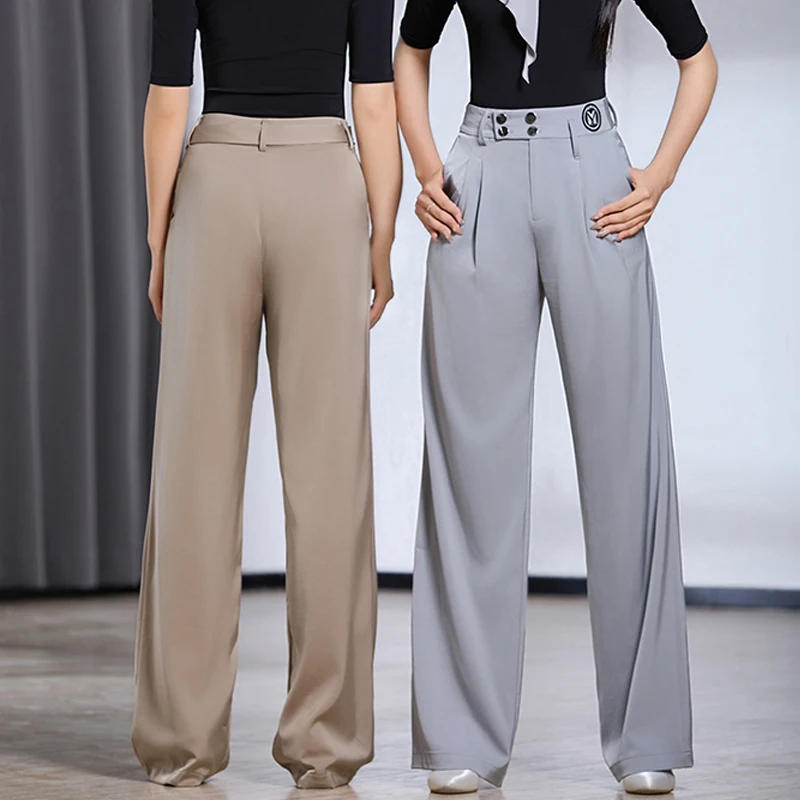 

2025 брюки для латинских танцев с высокой талией, прямые свободные брюки, новые современные брюки, тренировочный костюм, женская одежда для латинских выступлений DQS18687