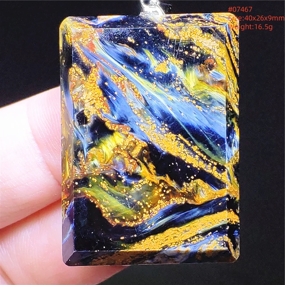 Natural Blue Yellow Pietersite Chatoyant Pendant Namibia Rectangle Women Men Cat Eye Fire Pietersite Jewelry Rare AAAAAA