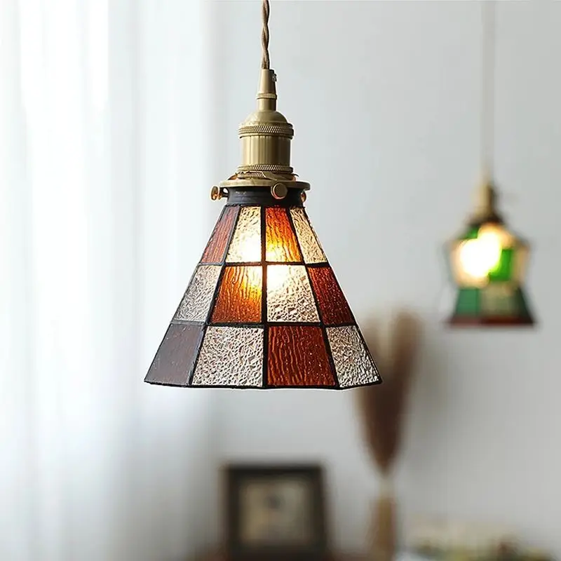 Industrial style Mediterranean retro ins wind glass Dining Room Bedroom Homestaybed warm retro nostalgia small chandelier