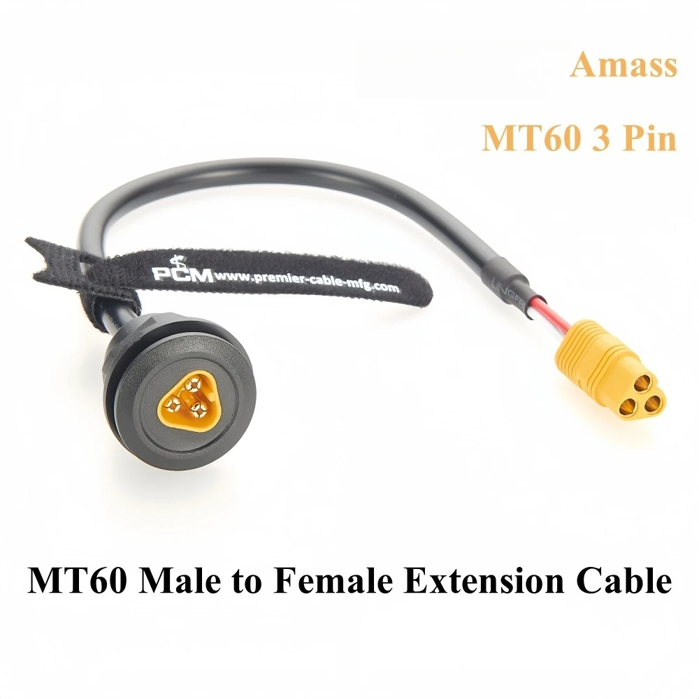 Amass MT60 Male to Female Extension Cable Flush Panel Mount XT60 3Pin Bullet Power Drone Connector for Duct Fan Brushless Motor