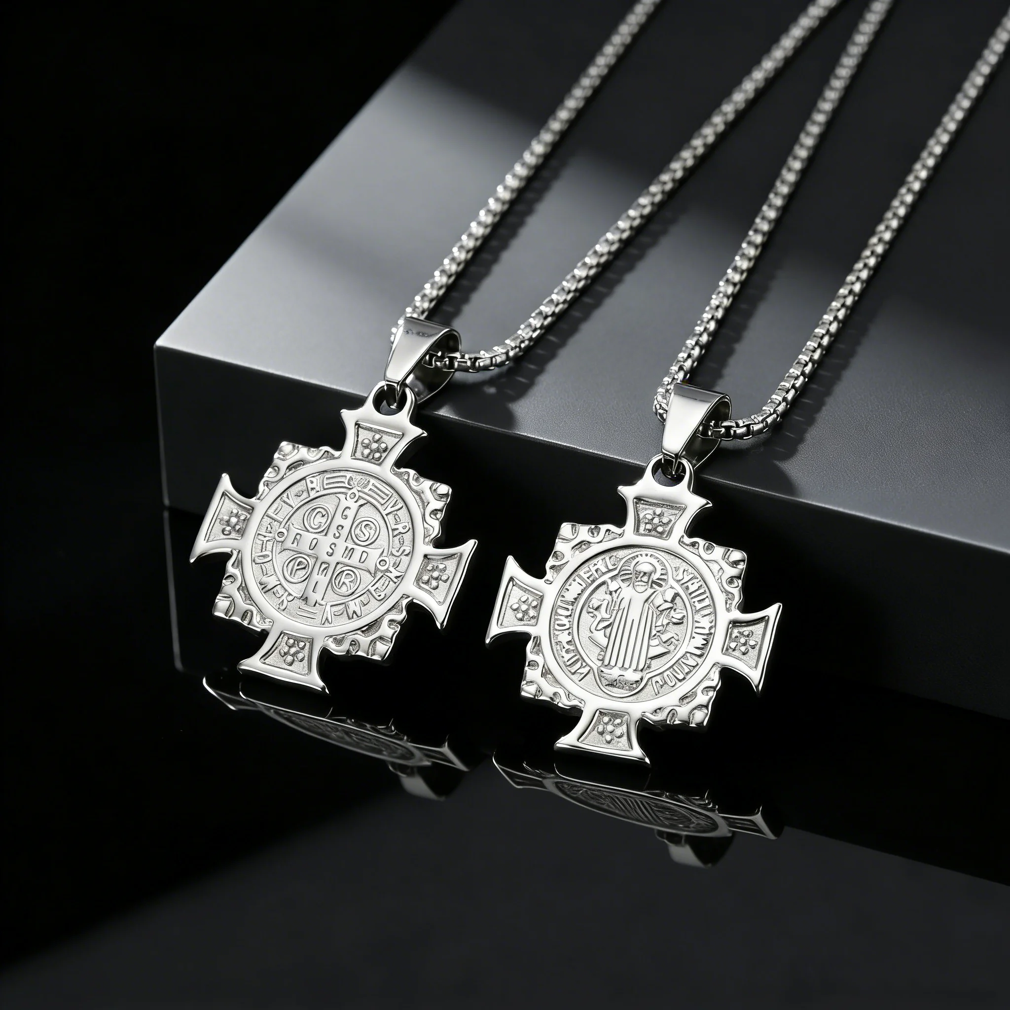 Cross Saint St. Benedict Pendant Stainless Steel San Benito Catholic Religious Double Sided Necklace Amulet Jewelry Gifts