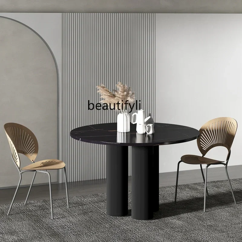 

Cream wind round dining table French rock slab small apartment modern simple negotiation table household white