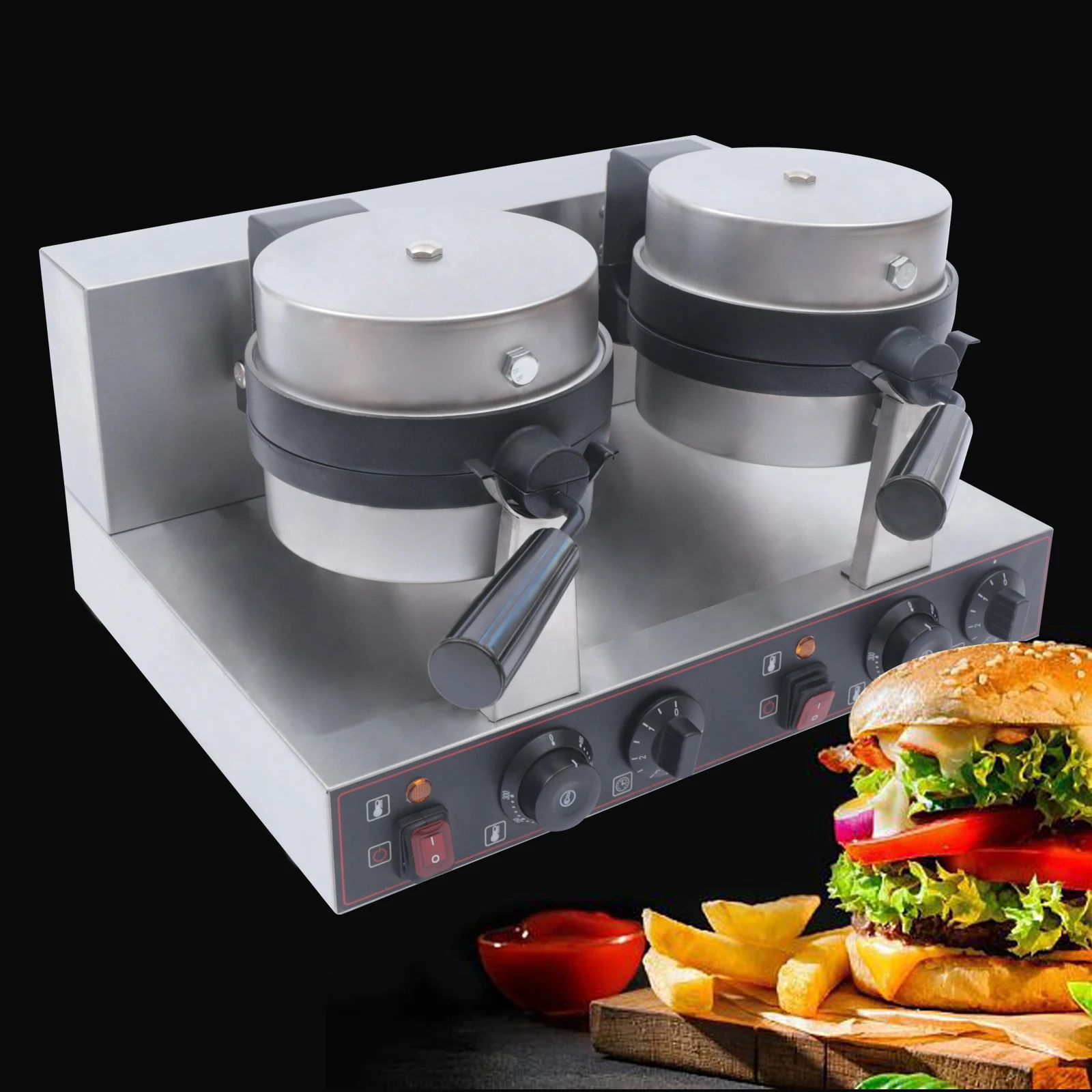 110V 2400W 180° Rotatable Double-Head Hamburger Maker, Working Person & Students’ Good Helper