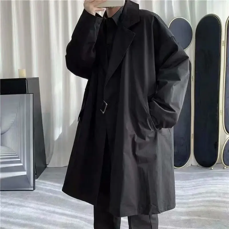 

Мужское длинное пальто большого размера Bla, осенняя модная модная ветровка до колена, свободная Гонконгская уличная одежда из полиэстера