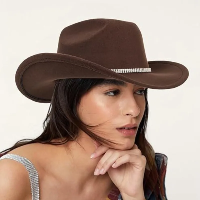 Fashion Hot Sale New Products Flat Top Cowboy Hat Groom Panama Hat Sun Hat Cowboy Hat Felt Wide Brim Fedora Unisex Roll Hat